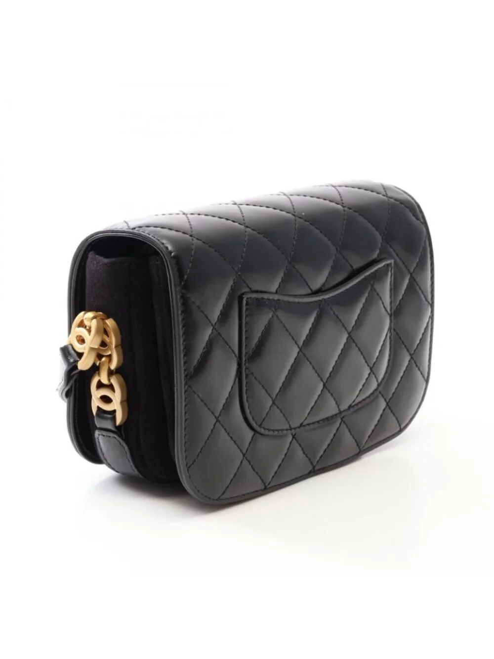 Chanel Shoulder Bag Quilted Black Leather Suede Small Chain